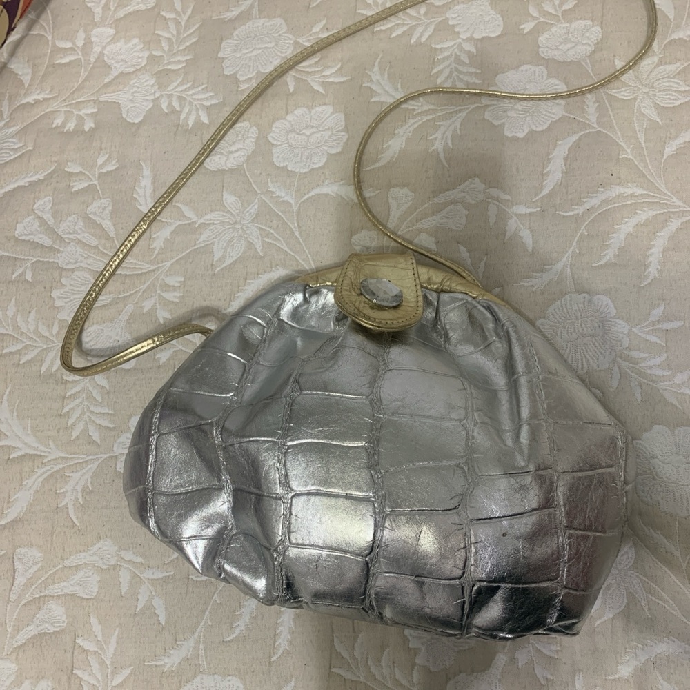 Silver Crocodile-Embossed Women's Bag